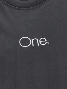 Modcrash 男士字母印花落肩T恤，春夏复古美式风格，男女皆宜的夏季上衣，适合日常穿着，宽松版型，夏季度假穿搭 - 深灰色 - 查看 5