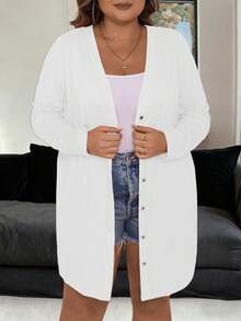 Vionelle Plus Size Women's Solid Color Simple Daily Long Sleeve Jacket Fall Winter Cloth For Women Autumn - White - View 7