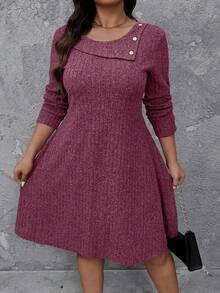 EMERY ROSE Đầm dài tay màu trơn dáng thanh lịch, cỡ lớn, chất liệu gân nổi. - Màu tím - Xem 6