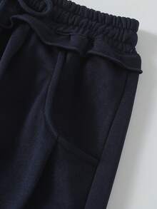Sparklyn 1pc Women & Teen GirlFashionable Loose Fit Comfortable Gray Sweatshirt & Pants Set, With Frayed Hem Design, Flared Leg Hem, Versatile For Casual, Travel, Party, Sports, School, Commute, Suitable For Spring, Autumn, Winter - Navy Blue - View 4