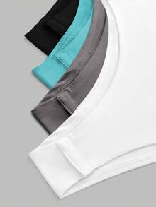 GlowEve Casual Women's 4-Pack Knitted Fabric Crew Neck Tee Bodysuit Plain Print Short Sleeve Semi-Sheer Multicolor - Multicolor - View 4
