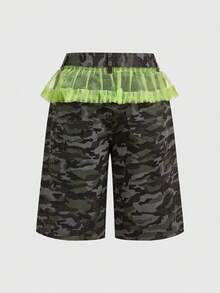 ROMWE Kawaii Anime Cartoon Baby Dolls Mesh Patchwork Low Waist Women's Denim Capri Pants - Multicolor - View 2