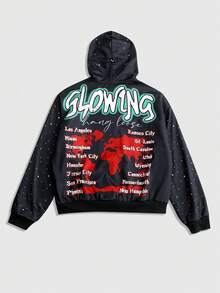 ROMWE MEN Men's Casual Letter & Lip Print Zip-Up Hoodie, Autumn/Winter - Multicolor - View 4