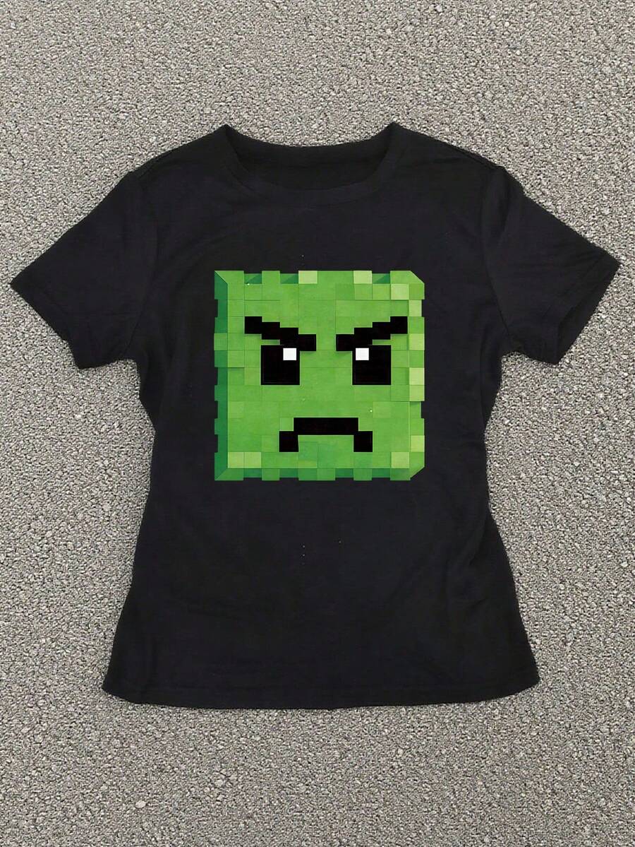 Glimmora Áo thun nữ tay ngắn cổ tròn phong cách Harajuku cổ điển Y2K dễ thương, phù hợp cho mặc hàng ngày. - màu đen - Xem 1