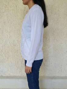 Women's Soft Sweater With Colorful Flower Embroidery - White - View 3