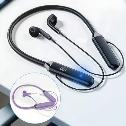 JMMO Tai nghe không dây đeo cổ 5.3 inch, chế độ chờ cực dài, giảm tiếng ồn, nút tai, tai nghe thể thao có màn hình kỹ thuật số