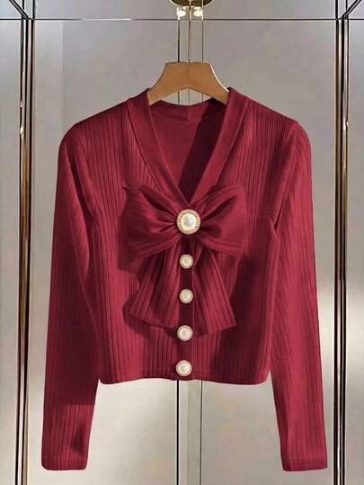 GlowEve CURVE Plus Size Women Elegant Bow Knit T-Shirt, Autumn/Winter