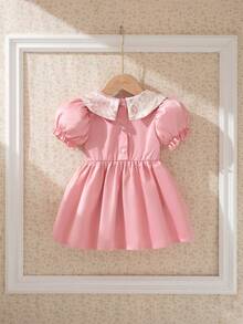 Souflis French Retro New Spring/Summer Baby Girls Elegant Floral Ruffle Collar Dress, Suitable For Parties, Outings And More Occasions