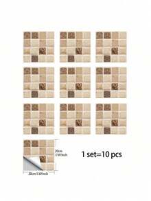 10片自粘PVC厨房贴纸，马赛克墙贴，壁纸，瓷砖贴纸，墙面装饰贴纸，适用于厨房、客厅墙壁、橱柜、水槽和其他家居装饰。