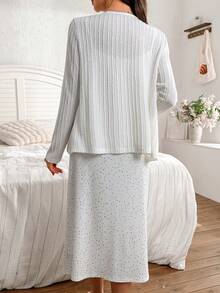 Moonlight&Mama Polka Dot Print Comfortable Camisole Dress And Buttoned Long Sleeve Cardigan Maternity Pajama Set - Multicolor - View 2