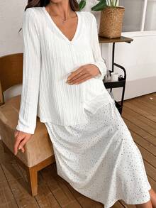 Moonlight&Mama Polka Dot Print Comfortable Camisole Dress And Buttoned Long Sleeve Cardigan Maternity Pajama Set - Multicolor - View 5