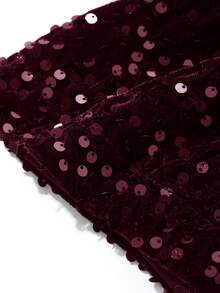 DAZY Jupe de fête à taille haute et pailletée de couleur unie, glamour pour le carnaval - Rouge foncé - Voir 5