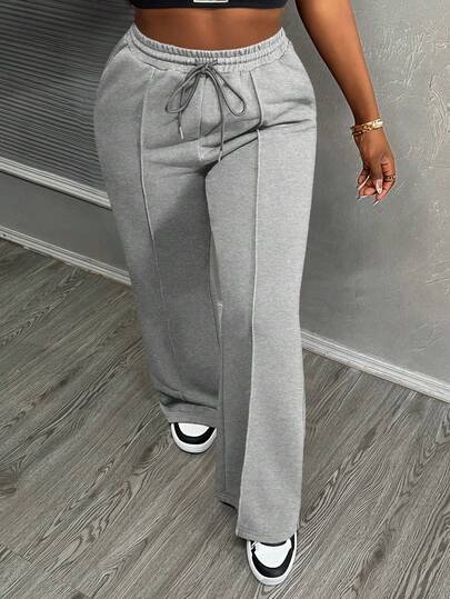 Slaydiva Women's Casual Solid Color Drawstring Waist Sweatpants