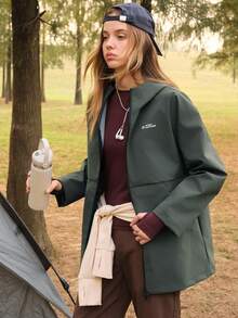 SHEIN In My Nature 女士字母印花长袖拉链连帽户外夹克 - 軍綠色 - 查看 5