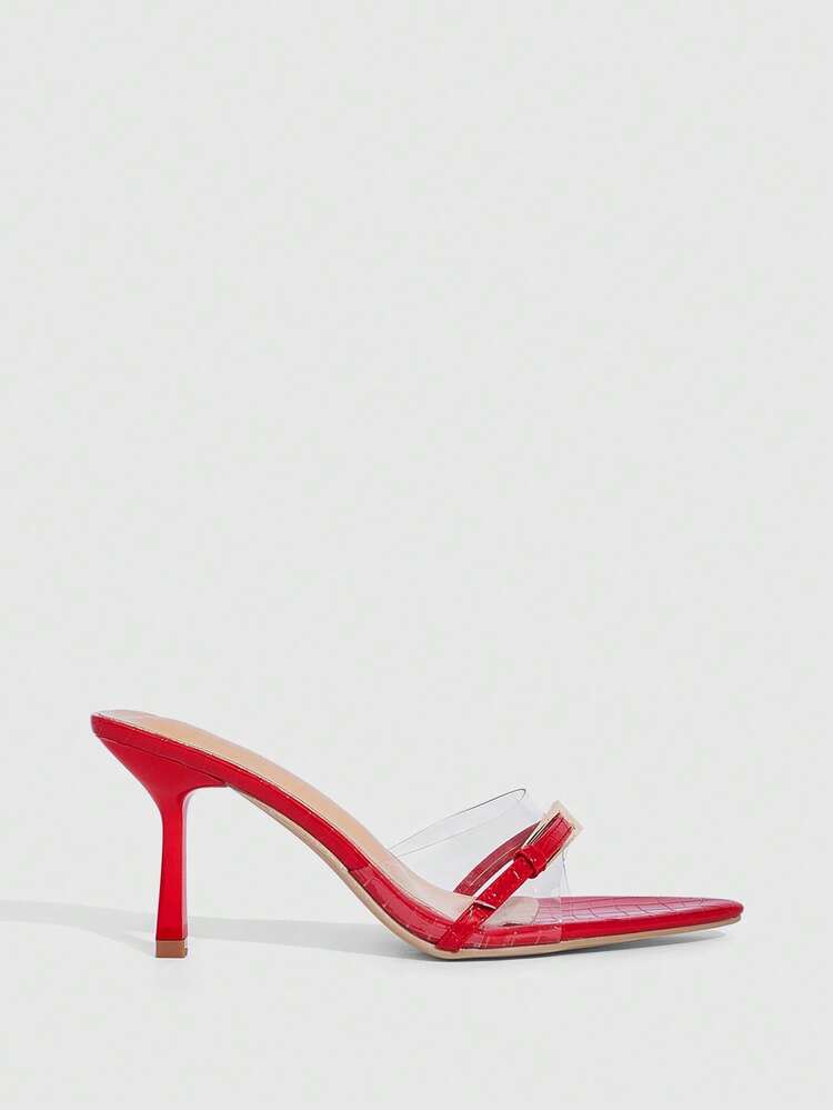 CUCCOO SZL Women's Pointed Toe Buckle Design Elegant High Heel Slide Sandals, Suitable For Daily Wear Valentine's Day
