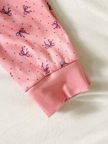 SHEIN 2pcs Young Girl Casual Cute Bow & Heart Print Long Sleeve Top And Pants Snug Fit Loungewear Set Little Girl Pajama Set Kids Bamboo Seashell Pajamas Kids Pj Set Girl Pink Girl Sleep Wear Cute Pj Set "Tight Fit Pajama","Tight Fit","Snug Fit - Dusty Pink - View 4