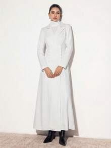 Al Najma Áo Abaya kẻ sọc thời trang nữ dành cho người đi làm - trắng - Xem 3