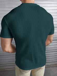 Manfinity VCAY Áo sơ mi nam tay ngắn, màu trơn, cài cúc phía trước, kiểu dáng thường ngày, đa năng. - Màu xanh lá cây đậm - Xem 3