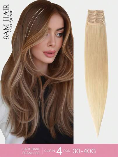 9AM Hair 接发 4 件装，含 8 个接发夹 直发夹接发 100% 真人发色 613# 浅金色 12-18 英寸双纬隐形接发 雷米天然真人发 适合女性女孩日常全头使用 接发 运动 度假 旅行 节日 舞会 户外 角色扮演 校园 学校 海滩 婚礼 露营 假日装扮 夏季装扮 魅力 优雅休闲 Y2K 时尚风格 SS25 关键词 万圣节服装