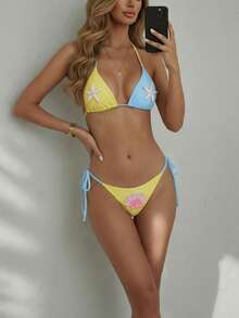 Swim Mod 女士性感比基尼，珍珠和钻石装饰，春夏季海洋风格沙滩泳装 - 彩色 - 查看 5