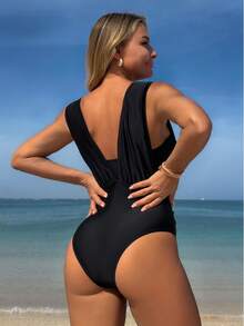 Swim Basics Best Selling Beachside Resort Black Bandeau 2pcs Slim-Fitting Swimsuit For Summer Beach Vacation - Black - View 2