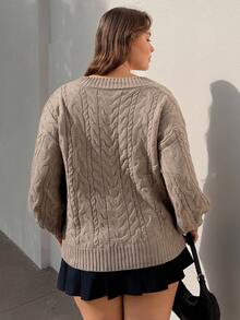 Nezia Cruz Sweater Ukuran Plus Asimetris Plain Casual - Unta - View 2