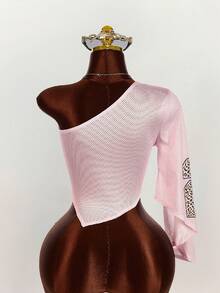 Amplova Women's Streetwear Mesh Shoulder Cutout Sexy Numeric Print Crop Top - Multicolor - View 3