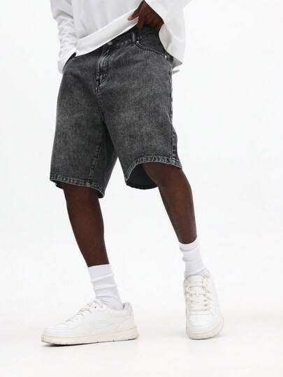 SUMWON Men Regular Fit Denim Shorts With Washed Finish And Classic Five Pocket Design For Casual Summer Wear