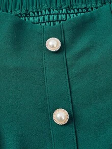 SHEIN MOD 大码女式高腰半身裙，饰有仿珍珠纽扣，复古宫廷风，适合上学、约会、派对、度假、下午茶、生日聚会、夏季、复活节、锐舞音乐节、演唱会、早午餐、商务休闲等场合。 - 墨綠色 - 查看 3