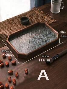 1pc Begonia Flower Vintage Embossed Wooden Glass Walnut Color Snack Storage Box Desktop Storage Dinner Plate Rectangular Polygonal Enamel Tea Tray Dried Fruit And Dessert Household Tray - Walnut - View 10