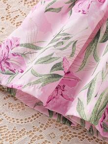 夏季新款时尚可爱女宝宝两件套：V领短袖荷叶边上衣+宽松A字喇叭裤，配围巾 - 粉色 - 查看 5