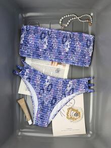 Swim Mod 2026 Spring/Summer Women's Halter Ditsy Floral Backless Sexy Vacation Side High Cut Bikini Swimsuit 2 Pieces Set Bandeau Bikini