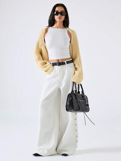 LYSMO Cárdigan casual de unicolor de manga larga y sin mangas para mujer, otoño/invierno