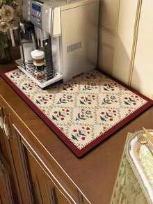 1PC/2pcs Flower Pattern Coffee Mat - Hide Stain Absorbent Backing Quick Dry Mat For Kitchen Counter Coffee Bar Accessories Dish Drying Mat For Coffee Maker Coffee Maker Coffee Pot Espresso Maker - Multicolor - View 1