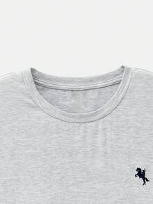 SWAVVY 男士休闲刺绣短袖T恤，夏季 - 淺灰色 - 查看 4