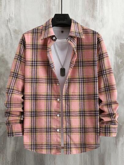 Manfinity Homme Men's Plaid Long Sleeve Single-Breasted Casual/Business Shirt Men's Shirt Grunge Men Plaid Shirt Vintage Men Shirt Men's Layered Shirts Plaid Jacket Men Old Money,Daily Leisure, Weekend Trips, Outdoor Activities, Travel Expeditions, Relaxed Work Environments , Boyfriend/Husband Gift, Anniversary /Birthday Gift Party Summer Vacation Holiday New Years Wedding Valentine's Day