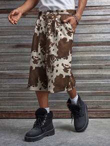 AXEPEAK 男士夏季休闲时尚街头奶牛印花宽松阔腿短裤 - 彩色 - 查看 7