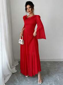 Rafferiza 女士新品：春、夏、秋季 - 优雅、浪漫、华丽 - 生日派对、晚宴、度假、日常穿着 - 优雅通勤 - 法式不对称肩领设计 - 手工缝制3D花朵 - 显瘦腰身 - 雪纺拼接 - 开衩 - 飘逸喇叭袖 - 女士中长款晚礼服 - 派对、圣诞节、新年时尚连衣裙 - 生日礼服 - 穆斯林连衣裙 - 红色长裙 - 情人节外出 - 大碎花连衣裙 - 嘉年华连衣裙 - 红色连衣裙 - 保守连衣裙 - 女孩派对连衣裙 - 不对称领连衣裙 - 浪漫雪纺连衣裙 - 紅色 - 查看 5