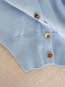 GlowEve Women's Collared Contrast Trim Short Sleeve Double Stripe Single Breasted Dual Pocket Cardigan - Multicolor - View 6