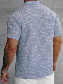 Manfinity Homme Men Daily Casual Short Sleeve Textured Shirt - Blue - View 2