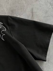 AXEPEAK 男士休闲宽松短袖圆领T恤，黑色，前后印花图案，夏季街头风上衣男士印花T恤 - 黑色 - 查看 7