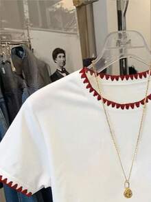 Resyla Plus Size Casual Colorblock Trim Short Sleeve T-Shirt, Summer - White - View 3