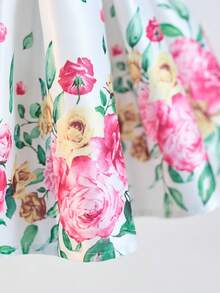 SHEIN 女婴优雅花卉图案蝴蝶结连衣裙 - 白色 - 查看 7