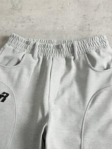 ROMWE MEN Men's Patchwork Loose Sweatpants, Retro Street Style - Grey - View 3