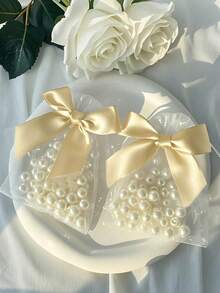 20pcs/10pcs/1pc Bow Organza Bags, Gold Bow Organza Bags, Size 3.9x4.7 Inches, Rose Pattern Drawstring Bags, Wedding Favor Bags, Party Favor Bags, Green Party Bags, Halloween Supplies, Halloween Decorations, Christmas Decorations, Christmas Gift Packaging Bags, Christmas Party Supplies - Multicolor - View 3