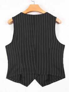 Modelyn Chaqueta delgada sin mangas con estampado de rayas, de talla grande, de moda y elegante, para primavera/verano - Negro - Ver 2