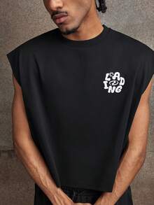 AXEPEAK Men's Casual Letter Print Tank Top, Summer - Black - View 2