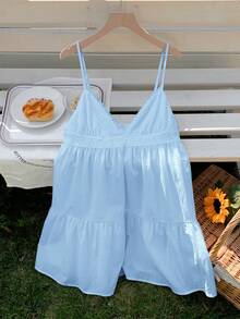 Comfortcana 蓝色雪纺无袖连衣裙，女士夏季度假新款 - 藍色 - 查看 6