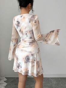 Modelyn French Style Digital Tie-Dye Print Dress For Women - Multicolor - View 2