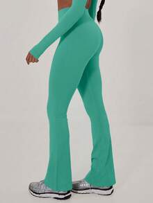 Musera Sport Quần legging ống loe cạp cao có gân, thích hợp cho yoga, pilates, padel, tennis, pickleball, tập gym, thể dục mùa đông. - Màu xanh Bạc hà - Xem 2